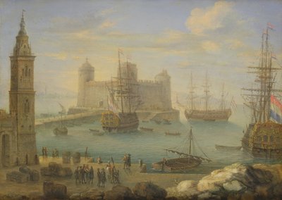 Un port méditerranéen avec des navires de guerre - Charles Laurent Grevenbroeck